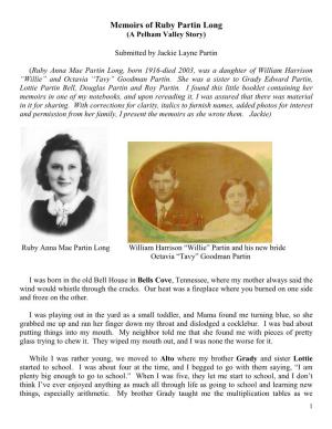 Memoirs of Ruby Partin Long (A Pelham Valley Story)