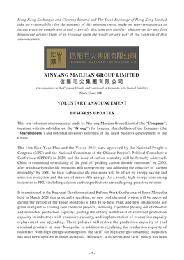 XINYANG MAOJIAN GROUP LIMITED 信陽毛尖集團有限公司 (Incorporated in the Cayman Islands and Continued in Bermuda with Limited Liability) (Stock Code: 362)