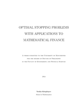 Optimal Stopping Problems with Applications to Mathematical Finance