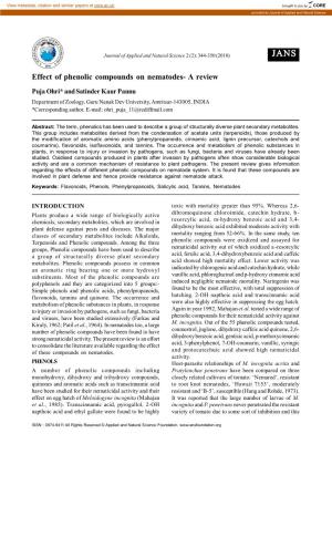 Effect of Phenolic Compounds on Nematodes- a Review