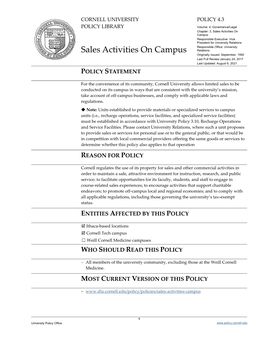 University Policy 4.3, Sales Activities
