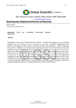 EARTHQUAKE VIBRATION EFFECTS in PAKISTAN Mamoona Saher Mamoonasaher Gis@Hotmail.Com