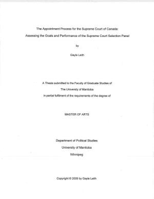 The Appointment Process for the Supreme Court of Canada