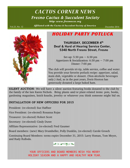 CACTUS CORNER NEWS Fresno Cactus & Succulent Society Http