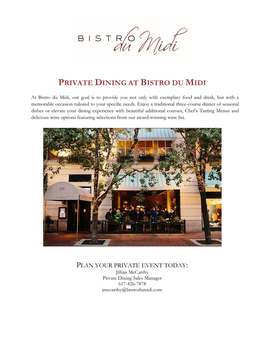 Private Dining at Bistro Du Midi