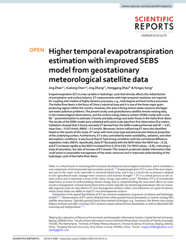 Higher Temporal Evapotranspiration Estimation with Improved SEBS