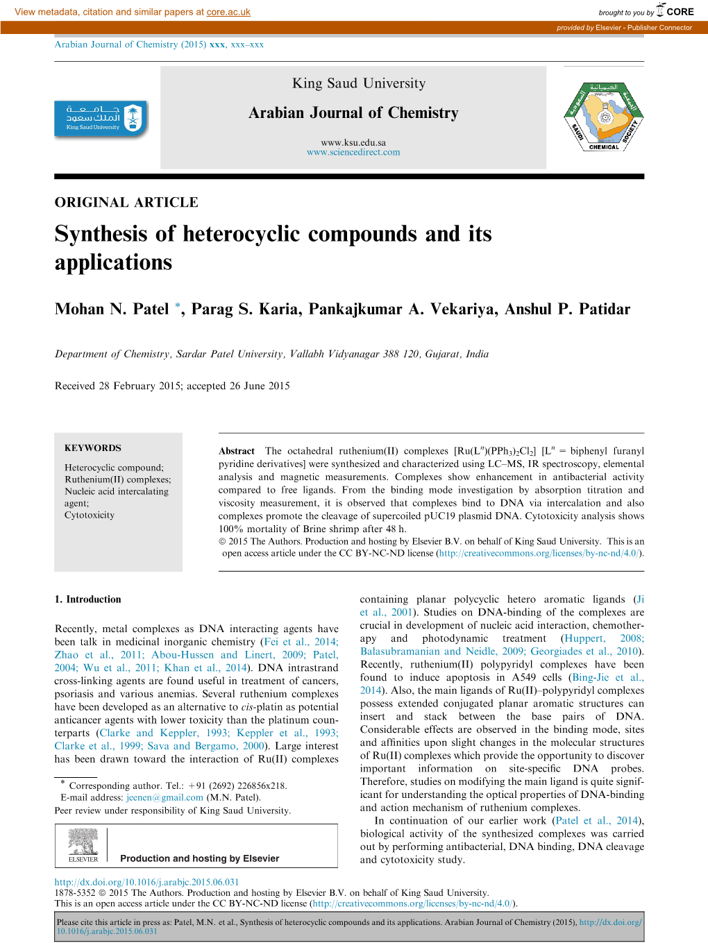 Synthesis of Heterocyclic Compounds and Its Applications