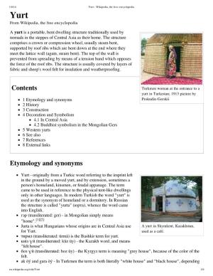 Yurt - Wikipedia, the Free Encyclopedia Yurt from Wikipedia, the Free Encyclopedia