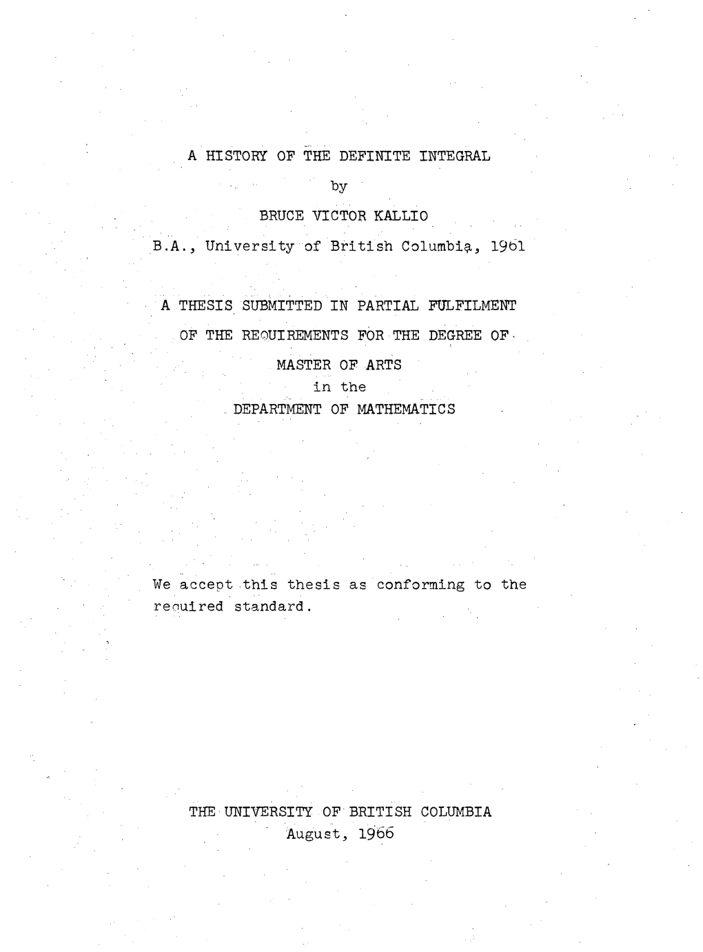 A HISTORY of the DEFINITE INTEGRAL by BRUCE VICTOR