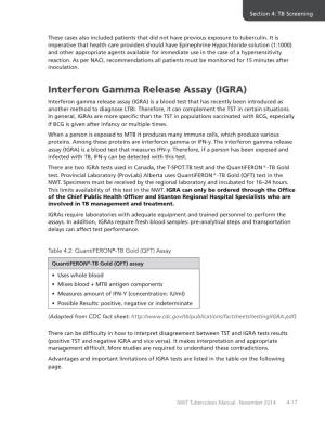 Interferon Gamma Release Assay (IGRA) Interferon Gamma Release Assay (IGRA) Is a Blood Test That Has Recently Been Introduced As Another Method to Diagnose LTBI