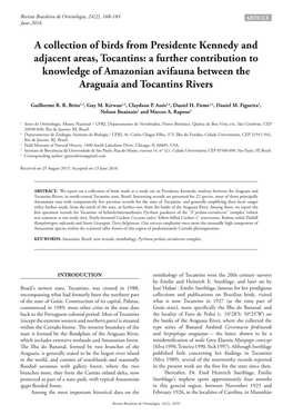 A Collection of Birds from Presidente Kennedy and Adjacent Areas, Tocantins: a Further Contribution to Knowledge of Amazonian Av