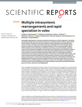 Multiple Intrasyntenic Rearrangements and Rapid Speciation in Voles Received: 3 May 2018 Svetlana A