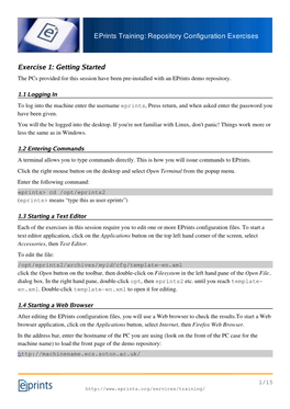Getting Started Eprints Training: Repository Configuration Exercises