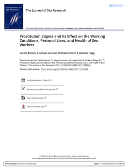Prostitution Stigma and Its Effect on the Working Conditions, Personal Lives, and Health of Sex Workers