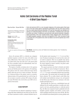 Acinic Cell Carcinoma of the Palatine Tonsil - a Brief Case Report