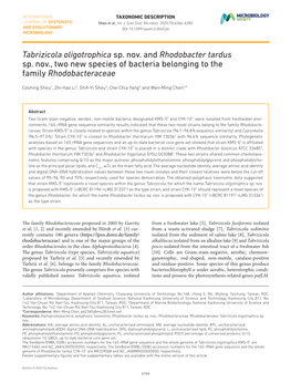 Tabrizicola Oligotrophica Sp. Nov. and Rhodobacter Tardus Sp. Nov., Two New Species of Bacteria Belonging to the Family Rhodobacteraceae