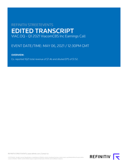 Q1 2021 Viacomcbs Inc Earnings Call on May 06, 2021 / 12:30PM