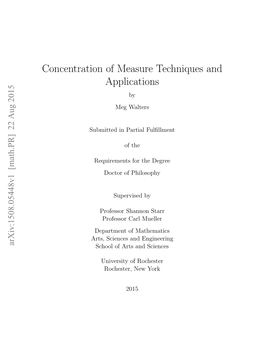 Concentration of Measure Techniques and Applications by Meg Walters
