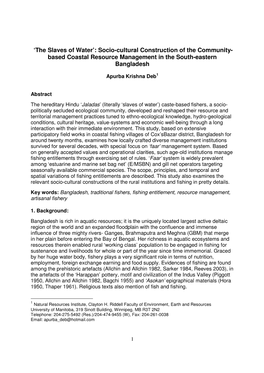 'The Slaves of Water': Socio-Cultural Construction of the Community- Based Coastal Resource Management in the South-Eastern