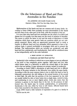 On the Inheritance of Hand and Foot Anomalies in Six Families