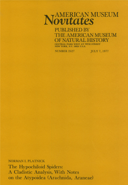 Novttates PUBLISHED by the AMERICAN MUSEUM of NATURAL HISTORY CENTRAL PARK WEST at 79TH STREET NEW YORK, N.Y