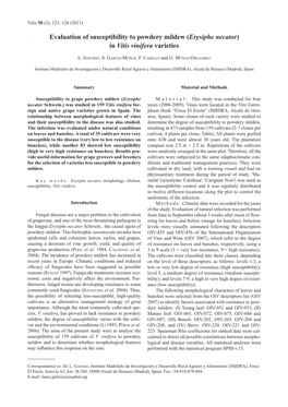 Evaluation of Susceptibility to Powdery Mildew (Erysiphe Necator) in Vitis Vinifera Varieties