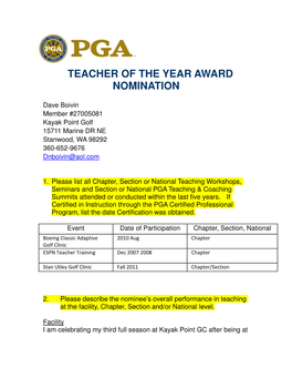 Teacher of the Year Award Nomination