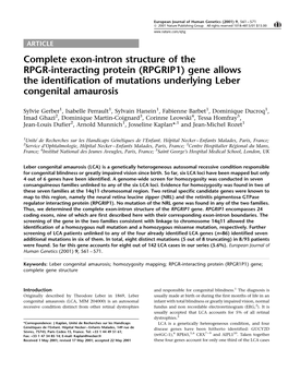Complete Exon-Intron Structure of the RPGR-Interacting Protein (RPGRIP1) Gene Allows the Identification of Mutations Underlying Leber Congenital Amaurosis