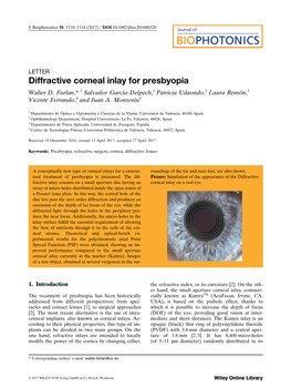 Diffractive Corneal Inlay for Presbyopia 8 9 Walter D