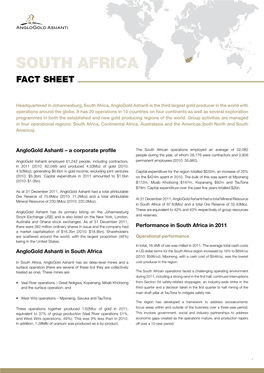 South Africa, Anglogold Ashanti Is the Third Largest Gold Producer in the World with Operations Around the Globe
