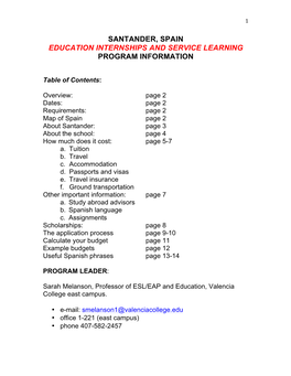 Santander, Spain Education Internships and Service Learning Program Information