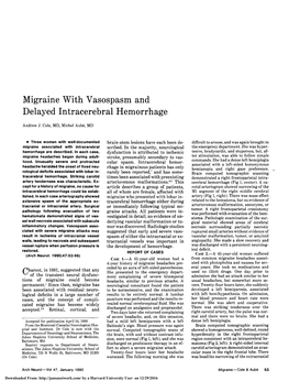 Migraine with Vasospasm and Delayed Intracerebral Hemorrhage