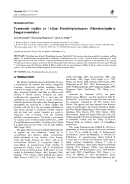 Taxonomic Studies on Indian Pseudolepicoleaceae (Marchantiophyta: Jungermanniales)