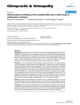 Mathematical Modeling of the Socalled Allis Test: a Field Study in Orthopedic Confusion Robert Cooperstein*†1,2, Michael Haneline†2 and Morgan Young†3