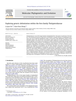 Exploring Generic Delimitation Within the Fern Family Thelypteridaceae