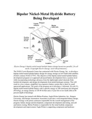 Bipolar Nickel-Metal Hydride Battery Being Developed