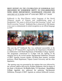 Brief Report on the Celebration of Kokborak Day Organised by Kokborok Deptt