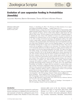 Evolution of Cave Suspension Feeding in Protodrilidae (Annelida) � ALEJANDRO MARTINEZ,KIRSTEN KVINDEBJERG,THOMAS M