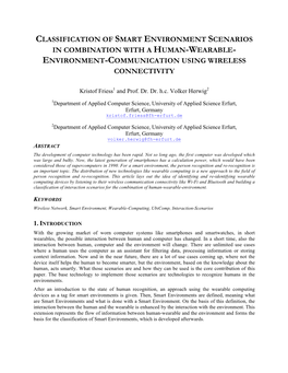 Classification of Smart Environment Scenarios in Combination with a Human-Wearable- Environment-Communication Using Wireless Connectivity