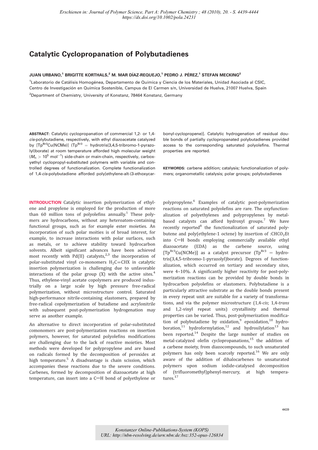 Catalytic Cyclopropanation of Polybutadienes