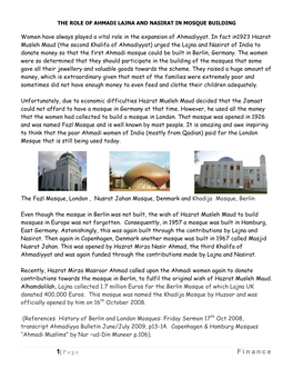 The Role of Ahmadi Women in Mosque Building