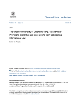 The Unconstitutionality of Oklahoma's SQ 755 and Other Provisions Like It That Bar State Courts from Considering International Law