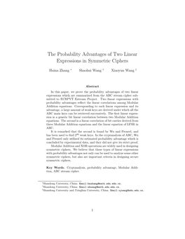 The Probability Advantages of Two Linear Expressions in Symmetric Ciphers