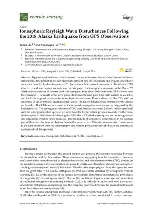 Ionospheric Rayleigh Wave Disturbances Following the 2018 Alaska Earthquake from GPS Observations