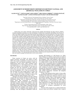 Assessment of Biodiversity Differences Between Natural and Artificial Wetlands in Cyprus