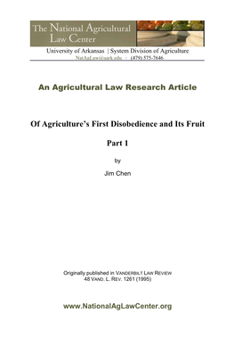 Of Agriculture's First Disobedience and Its Fruit Part 1