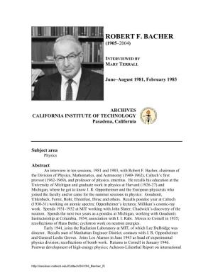 Interview with Robert F. Bacher