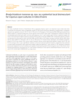 Bradyrhizobium Ivorense Sp. Nov. As a Potential Local Bioinoculant for Cajanus Cajan Cultures in Côte D’Ivoire
