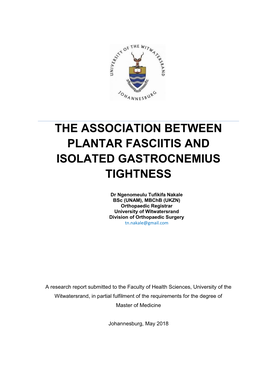 The Association Between Plantar Fasciitis and Isolated Gastrocnemius Tightness