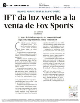 IFT Da Luz Verde a La Venta De Fox Sports